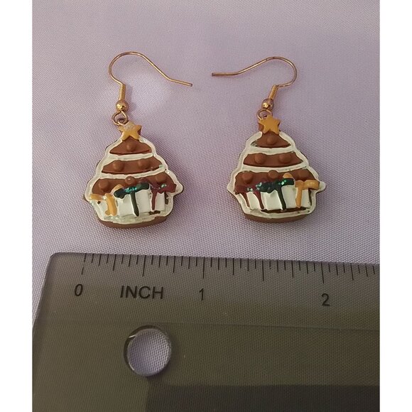 Vintage Christmas Tree Gingerbread Earrings Holiday - Picture 4 of 5